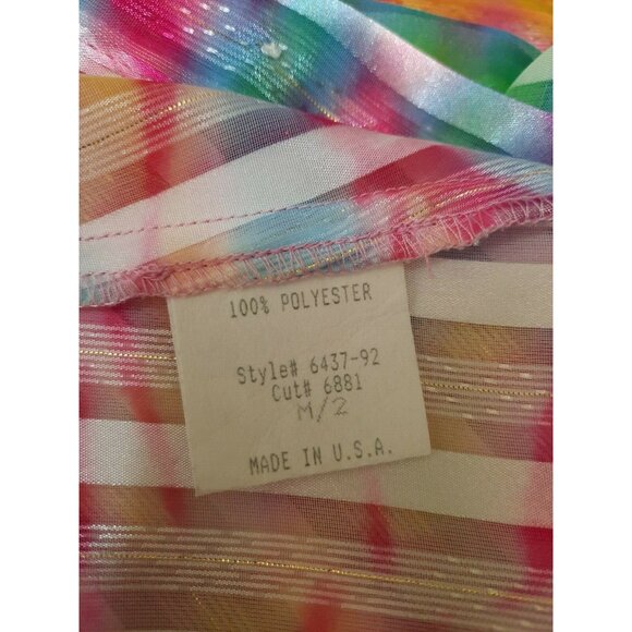 Vintage 90s Tie Dye Print Sheer Shimmery Blouse Size S White Button Front - Picture 12 of 12